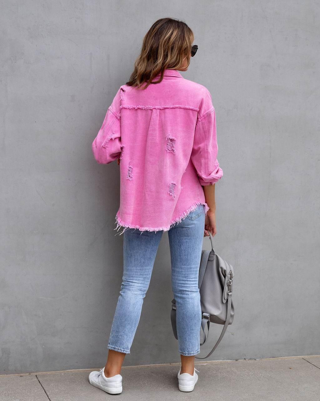 Fashion Ripped Shirt Jacket Female Autumn And Spring Casual Tops Womens Clothing - Pre2brand