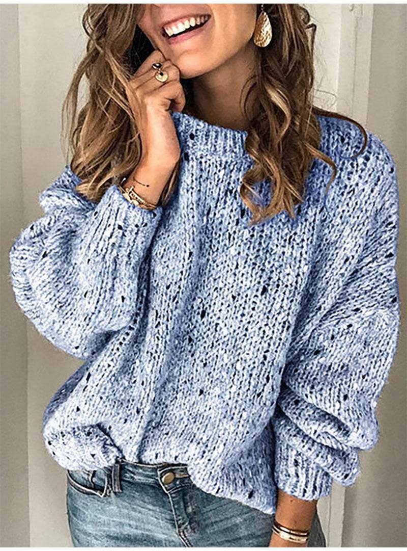 Winter Polka Dot Pullover Knitted Sweater Fashion Solid Color Loose Long Sleeve Top Women's Clothing - Pre2brand