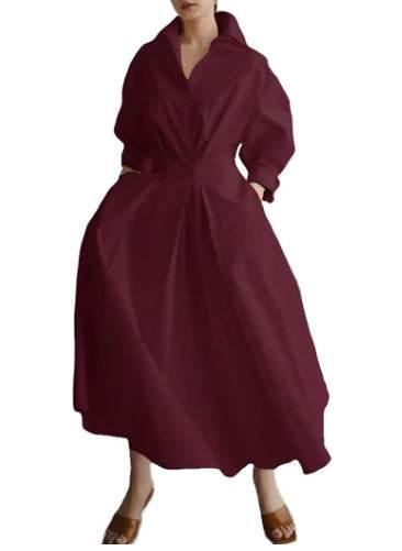Long - sleeve Blouse Elastic Waist Swing Dress - Pre2brand