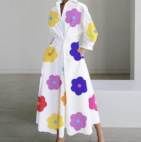 Long - sleeve Blouse Elastic Waist Swing Dress - Pre2brand