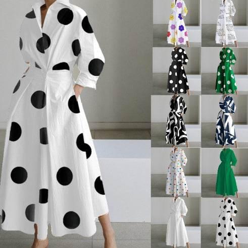 Long - sleeve Blouse Elastic Waist Swing Dress - Pre2brand