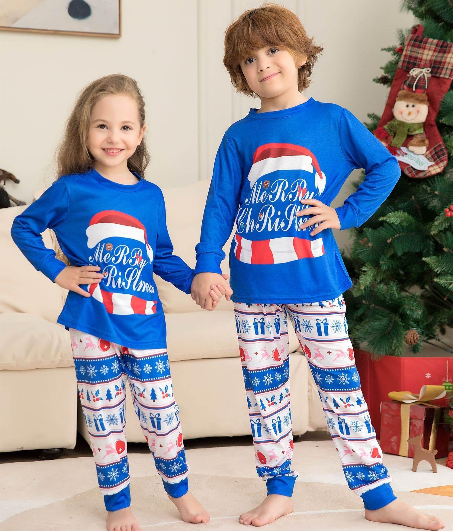 Matching Family Pajamas Sets Christmas PJ's Letter Print Top And Plaid Pants Jammies Sleepwear - Pre2brand