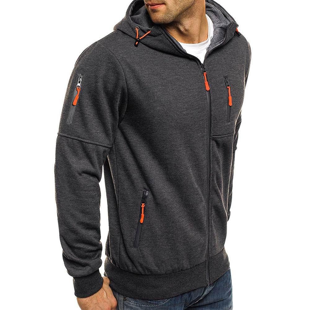 Men's Casual Zipper Hooded Sweater Solid Color Sports Fitness Jackets Cardigan - Pre2brand