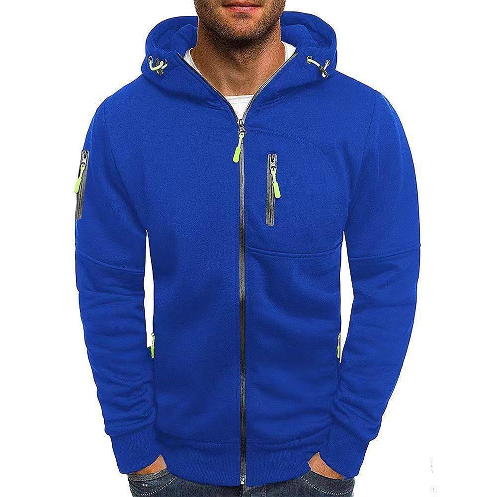 Men's Casual Zipper Hooded Sweater Solid Color Sports Fitness Jackets Cardigan - Pre2brand