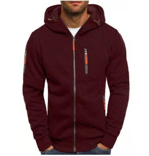 Men's Casual Zipper Hooded Sweater Solid Color Sports Fitness Jackets Cardigan - Pre2brand