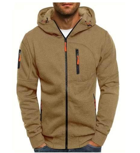 Men's Casual Zipper Hooded Sweater Solid Color Sports Fitness Jackets Cardigan - Pre2brand