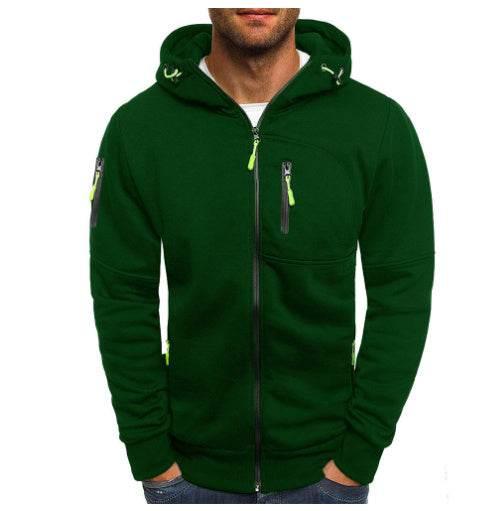 Men's Casual Zipper Hooded Sweater Solid Color Sports Fitness Jackets Cardigan - Pre2brand