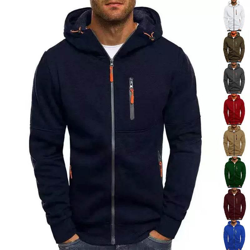 Men's Casual Zipper Hooded Sweater Solid Color Sports Fitness Jackets Cardigan - Pre2brand