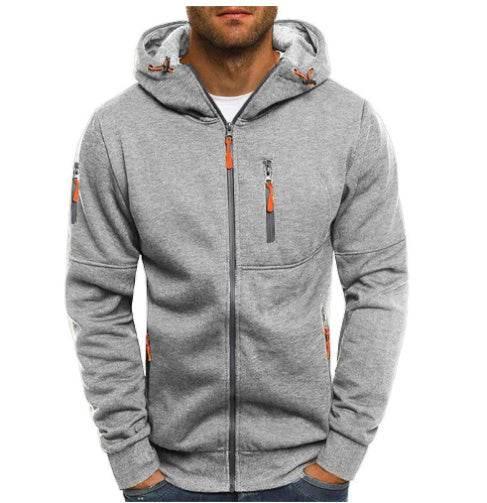 Men's Casual Zipper Hooded Sweater Solid Color Sports Fitness Jackets Cardigan - Pre2brand
