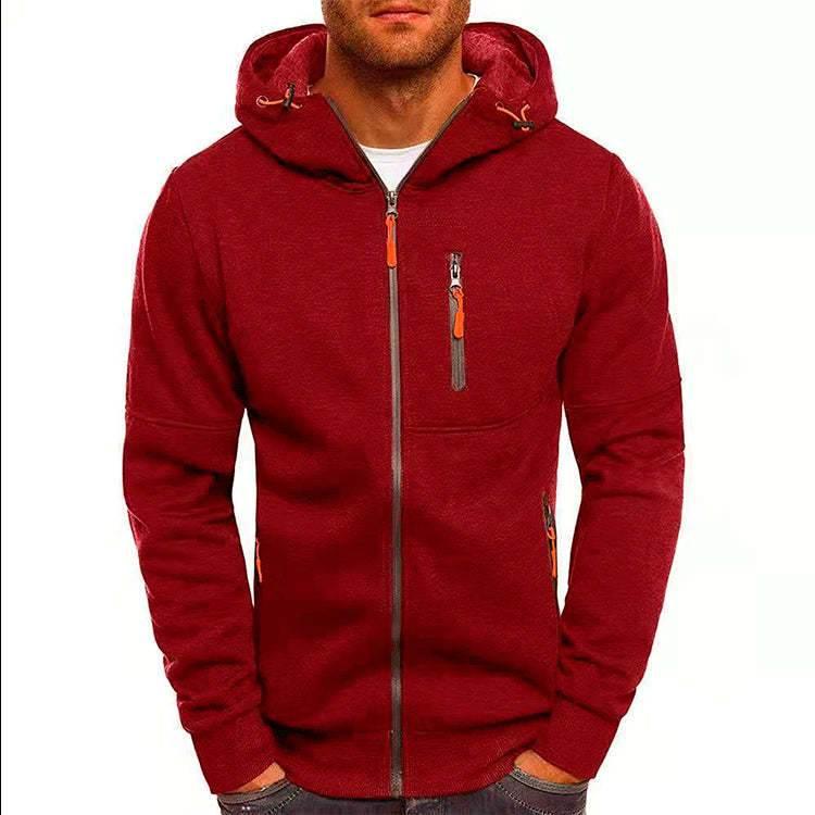 Men's Casual Zipper Hooded Sweater Solid Color Sports Fitness Jackets Cardigan - Pre2brand