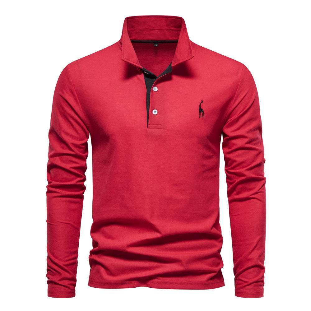 Men's Fashion Casual Polo Collar Deer Embroidered Long Sleeve - Pre2brand