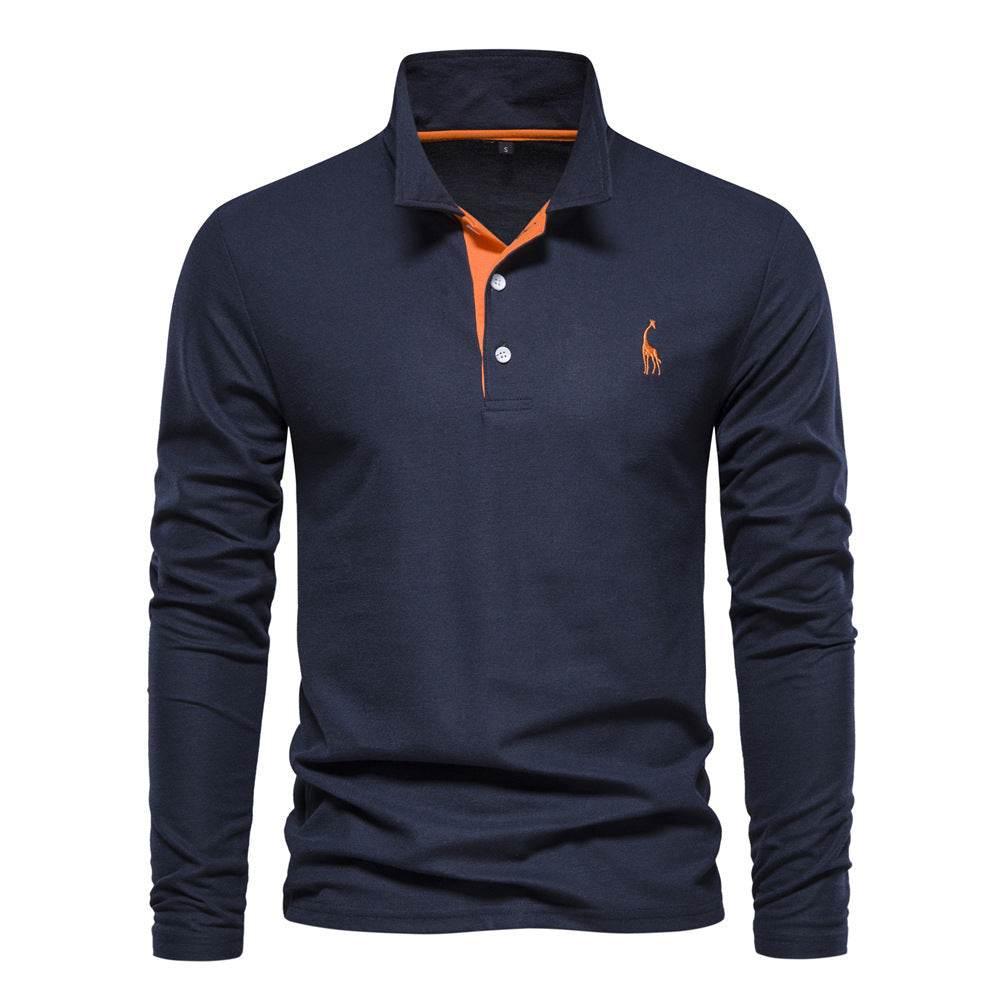Men's Fashion Casual Polo Collar Deer Embroidered Long Sleeve - Pre2brand
