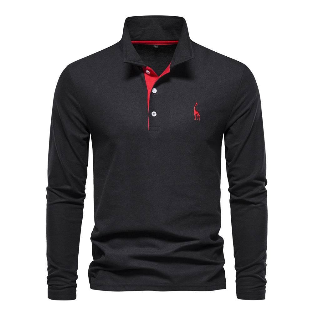 Men's Fashion Casual Polo Collar Deer Embroidered Long Sleeve - Pre2brand