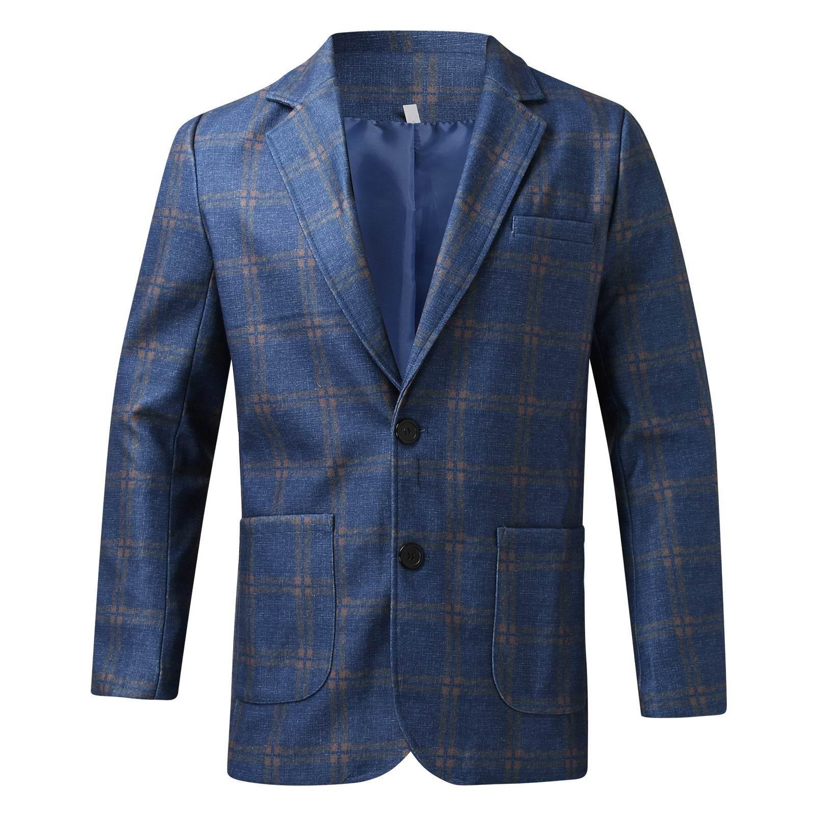Men's Plaid Lapel Long Sleeve Suit Coat Men's Business Suit - Pre2brand