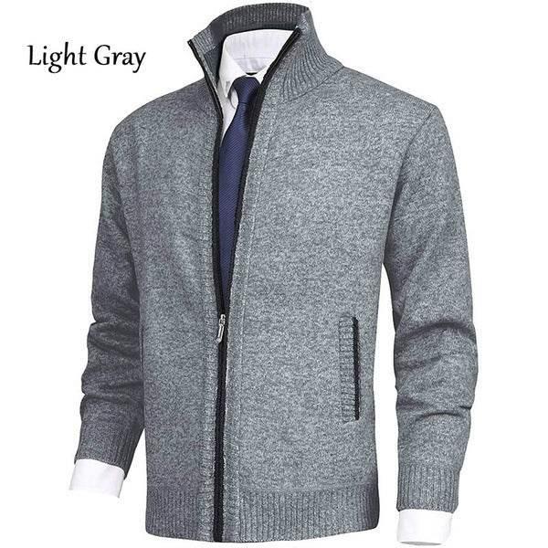 Men's Solid Color Stand Collar Cardigan Sweaters Coat - Pre2brand