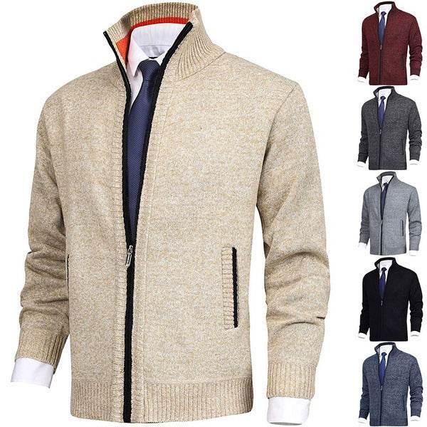 Men's Solid Color Stand Collar Cardigan Sweaters Coat - Pre2brand