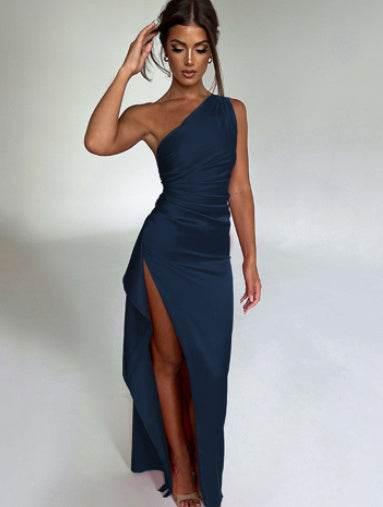 Sexy One - shoulder Backless Slit Dress Summer Elegant Slim - fit Solid Color Satin Dresses For Women - Pre2brand