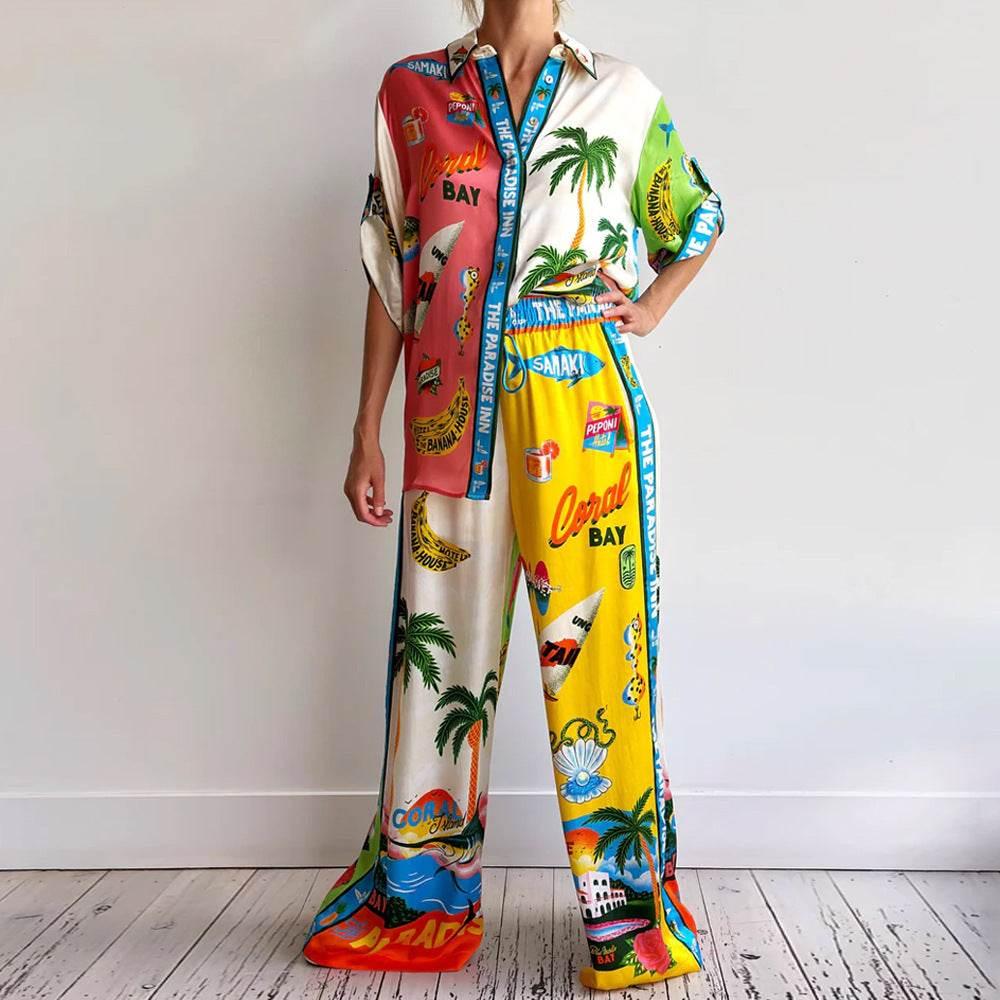 Shirt Trousers Loose Printing Suit Casual Two - piece Suit - Pre2brand