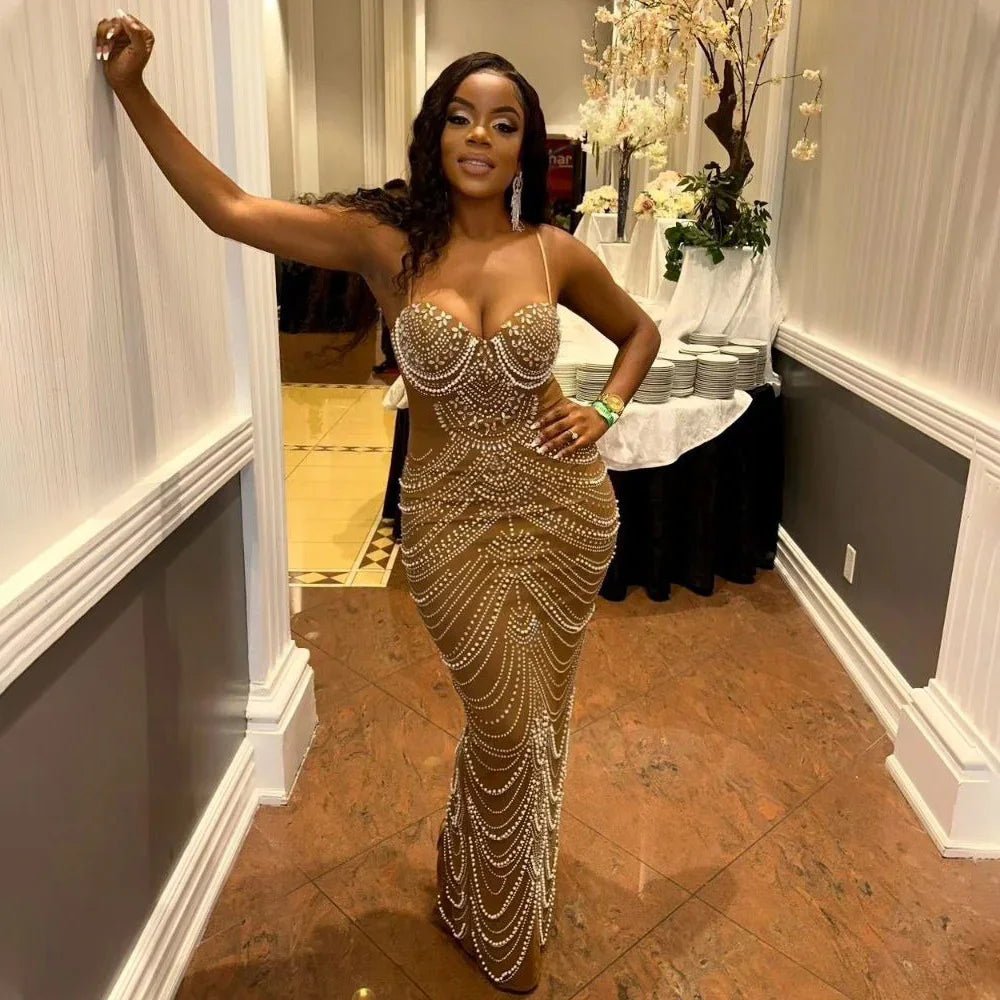 Sling Hot Drilling Foam Beads Evening Dress - Pre2brand