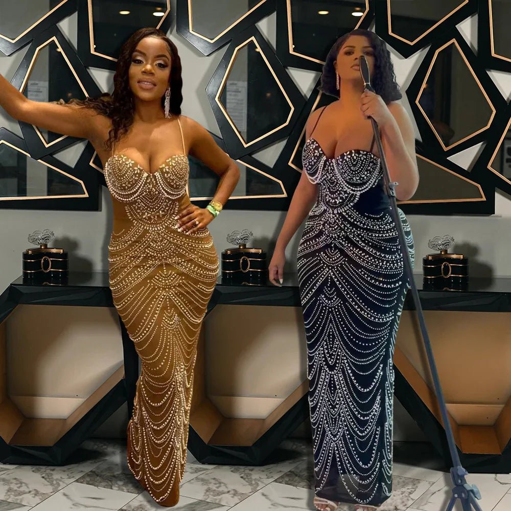 Sling Hot Drilling Foam Beads Evening Dress - Pre2brand