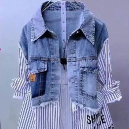 Striped Denim Coat Women's Design Niche Jacket Top - Pre2brand