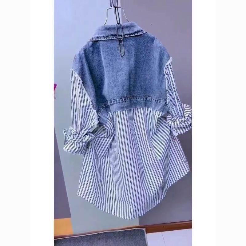 Striped Denim Coat Women's Design Niche Jacket Top - Pre2brand