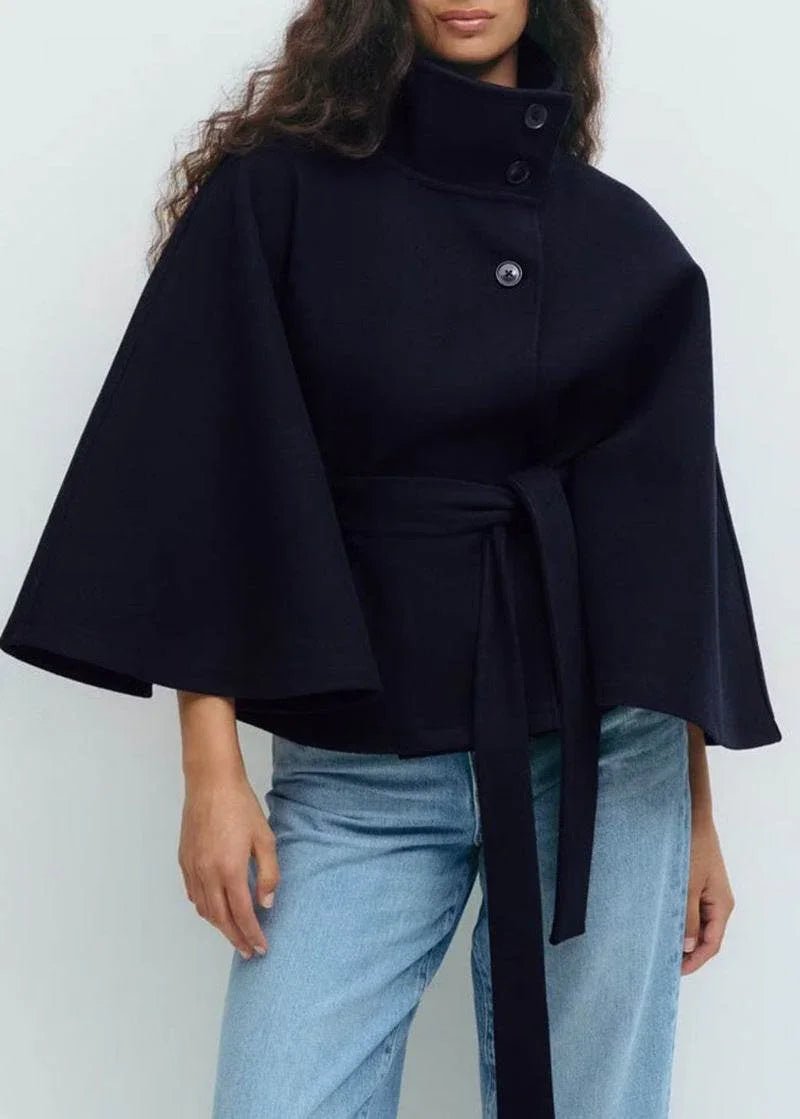 Winter High Neck Batwing Sleeve Coat With Belt Fashion Loose Elegant Button Top Trench Coat For Women Clothing - Pre2brand