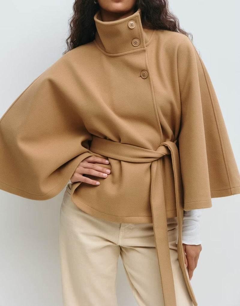 Winter High Neck Batwing Sleeve Coat With Belt Fashion Loose Elegant Button Top Trench Coat For Women Clothing - Pre2brand
