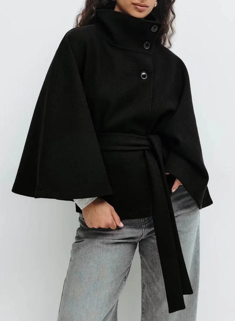 Winter High Neck Batwing Sleeve Coat With Belt Fashion Loose Elegant Button Top Trench Coat For Women Clothing - Pre2brand