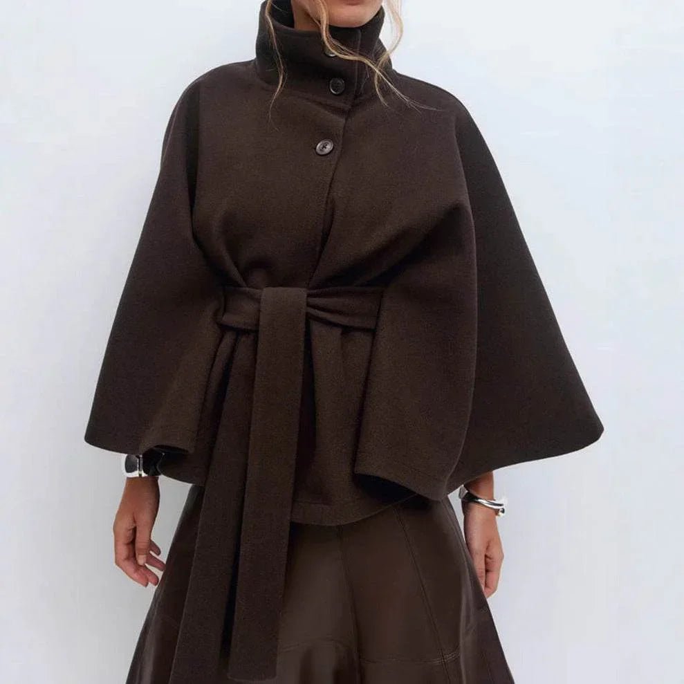 Winter High Neck Batwing Sleeve Coat With Belt Fashion Loose Elegant Button Top Trench Coat For Women Clothing - Pre2brand