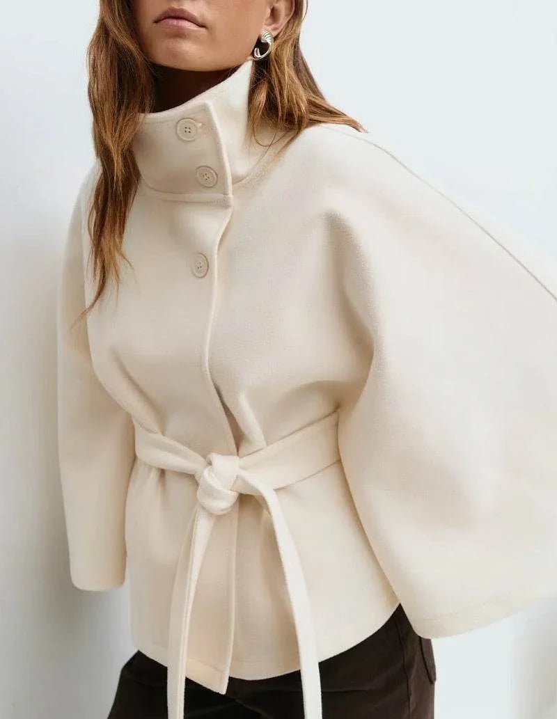 Winter High Neck Batwing Sleeve Coat With Belt Fashion Loose Elegant Button Top Trench Coat For Women Clothing - Pre2brand