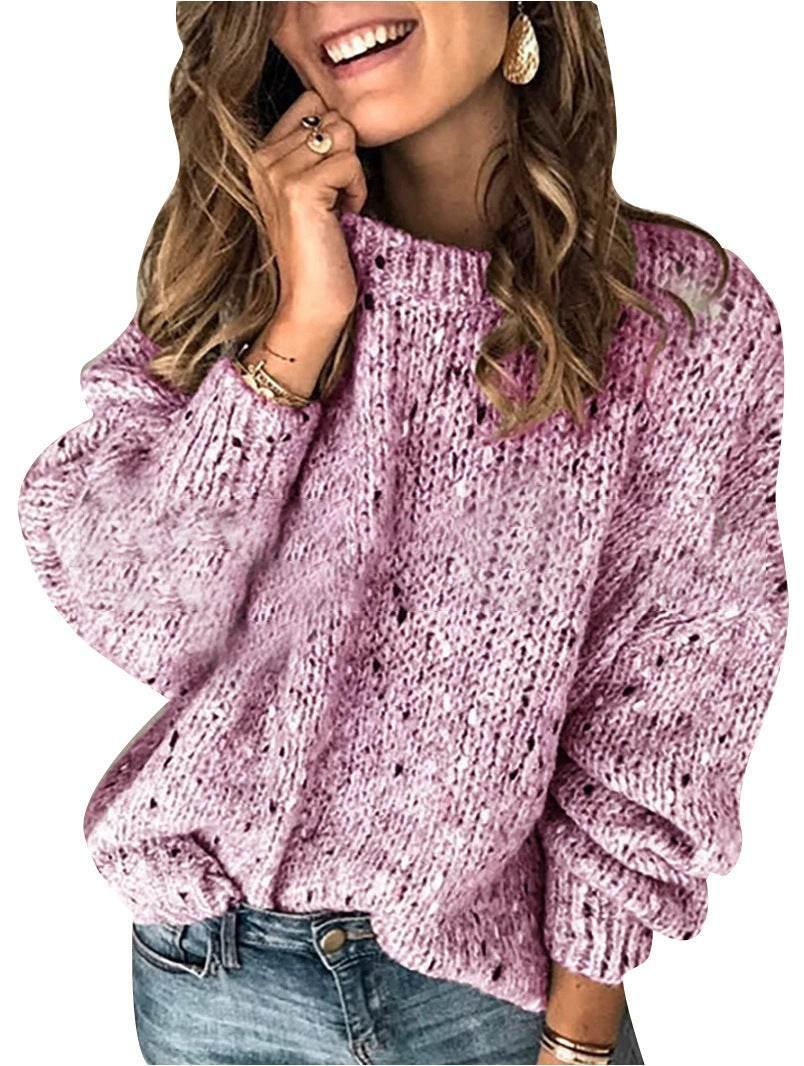 Winter Polka Dot Pullover Knitted Sweater Fashion Solid Color Loose Long Sleeve Top Women's Clothing - Pre2brand