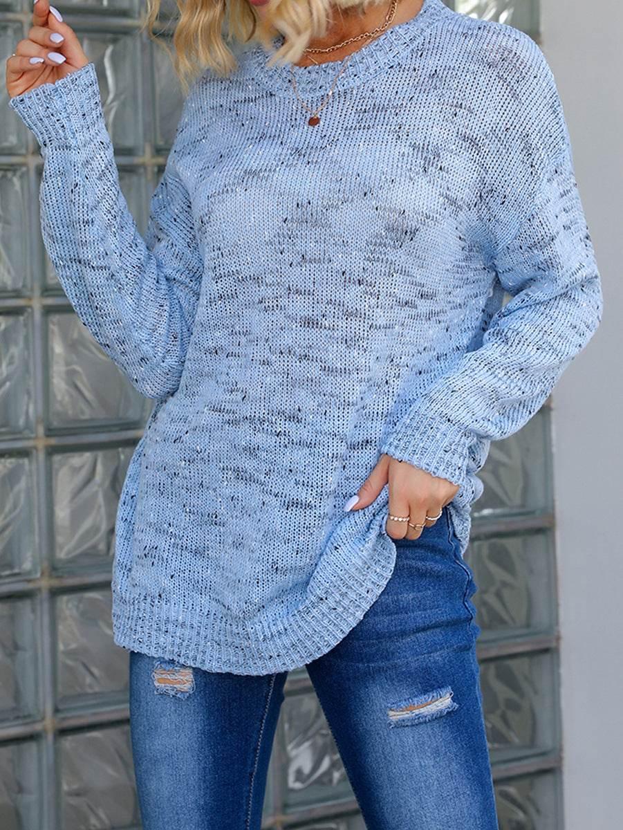 Winter Polka Dot Pullover Knitted Sweater Fashion Solid Color Loose Long Sleeve Top Women's Clothing - Pre2brand