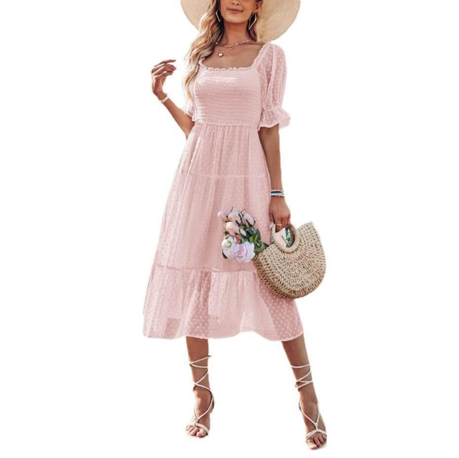 Women's Chiffon Jacquard Slim - fit Solid Color Dress - Pre2brand