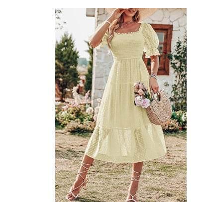 Women's Chiffon Jacquard Slim - fit Solid Color Dress - Pre2brand