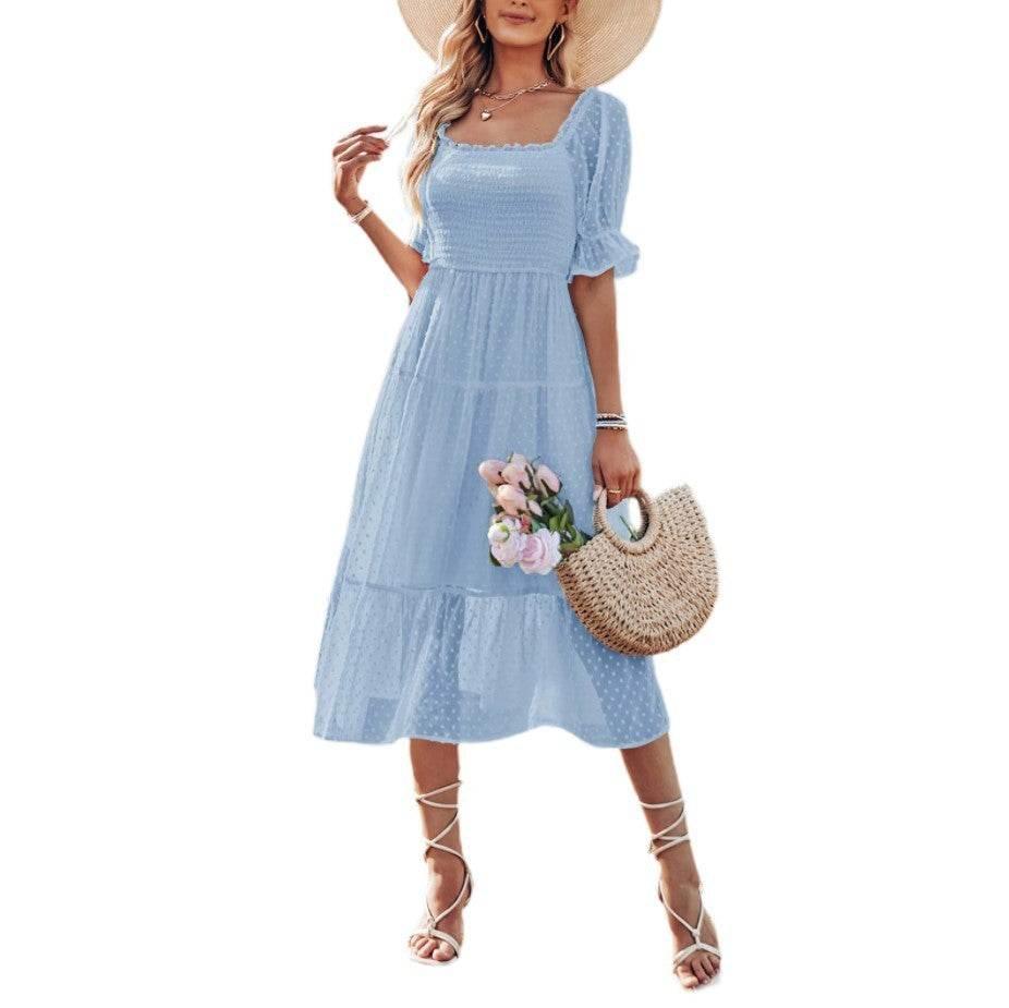 Women's Chiffon Jacquard Slim - fit Solid Color Dress - Pre2brand