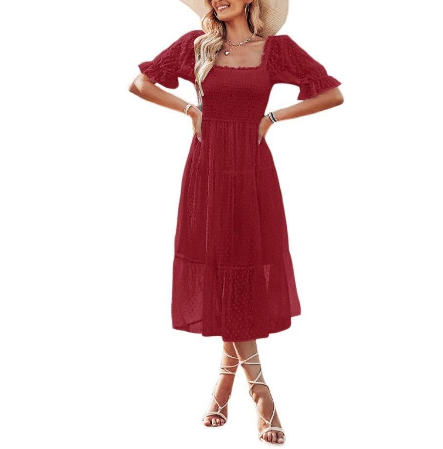 Women's Chiffon Jacquard Slim - fit Solid Color Dress - Pre2brand