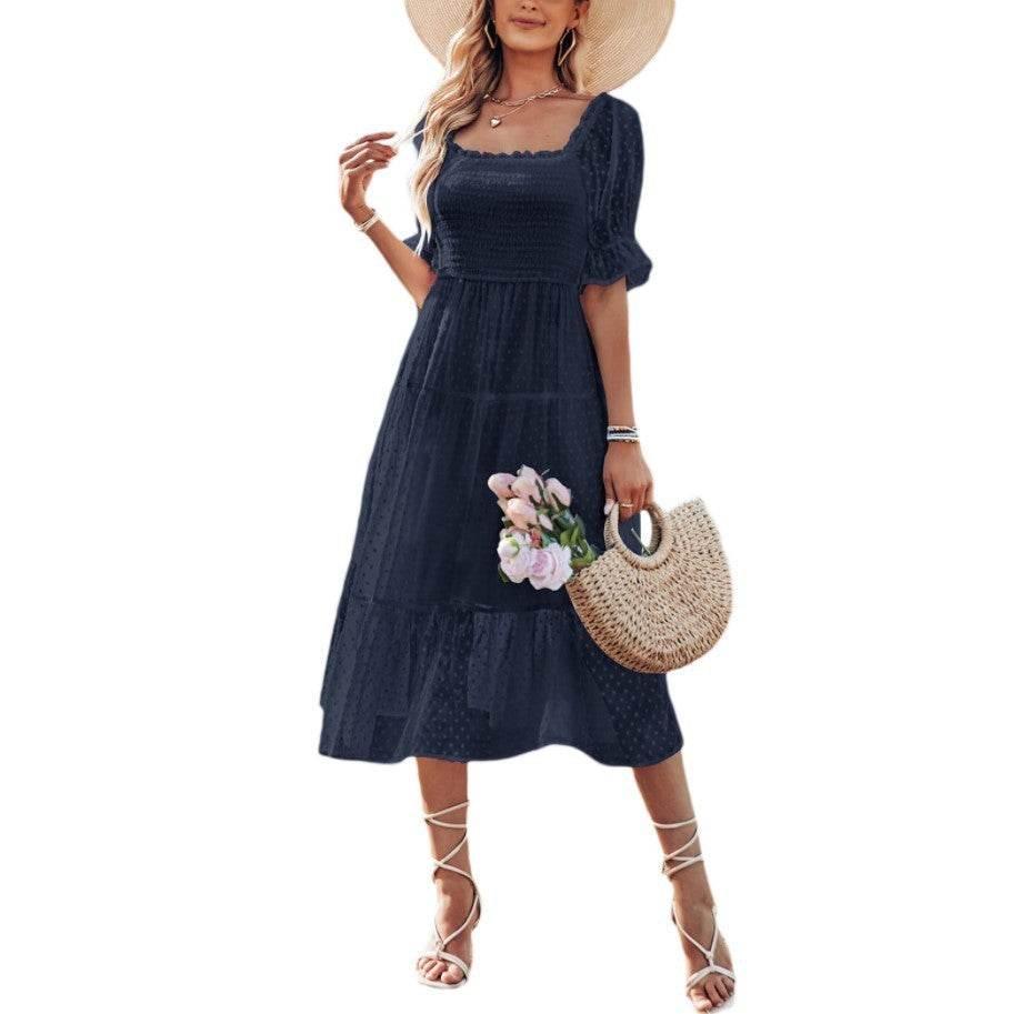 Women's Chiffon Jacquard Slim - fit Solid Color Dress - Pre2brand