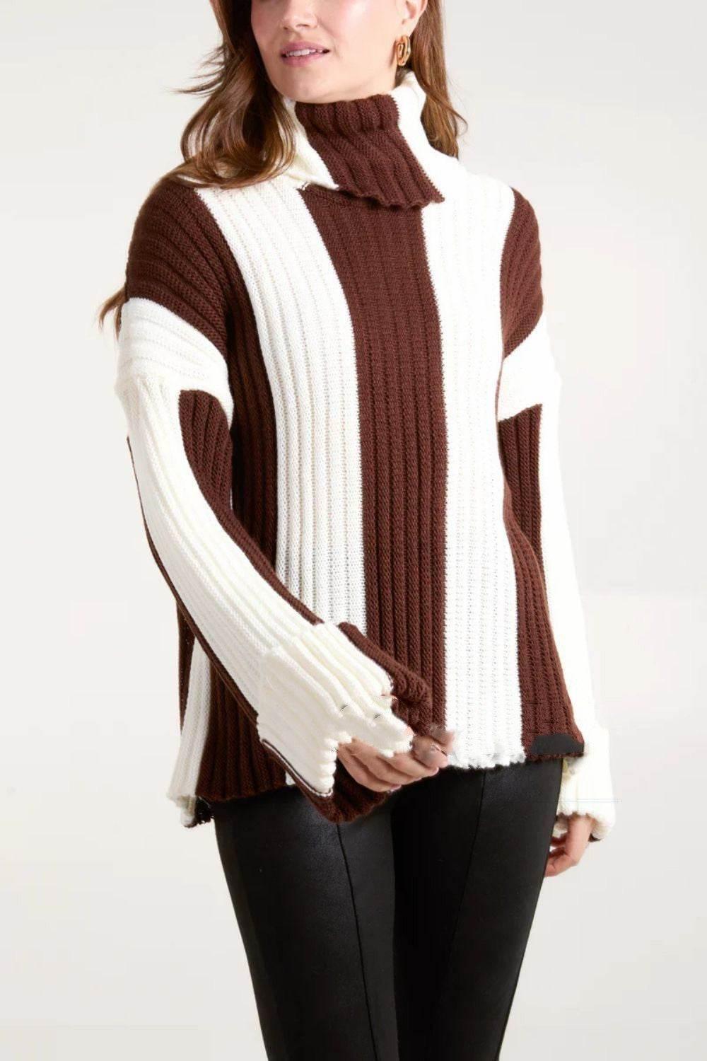 Women's Patchwork Turtleneck Long - sleeved Sweater - Pre2brand