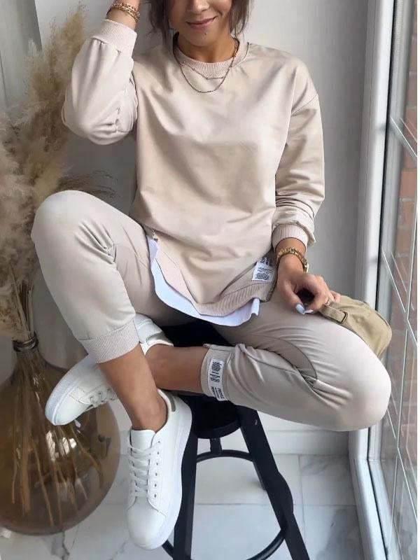 Women's Sports Suit Fashion Slit Design Sweatshirt Top And Slim - fit Trousers Sweatpants Casual Two Piece Set Outfit - Pre2brand