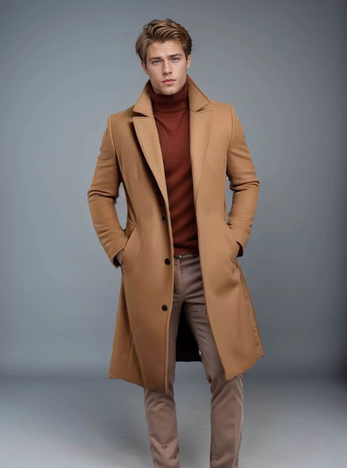 Woolen Men's Mid - length Trench Coat - Pre2brand